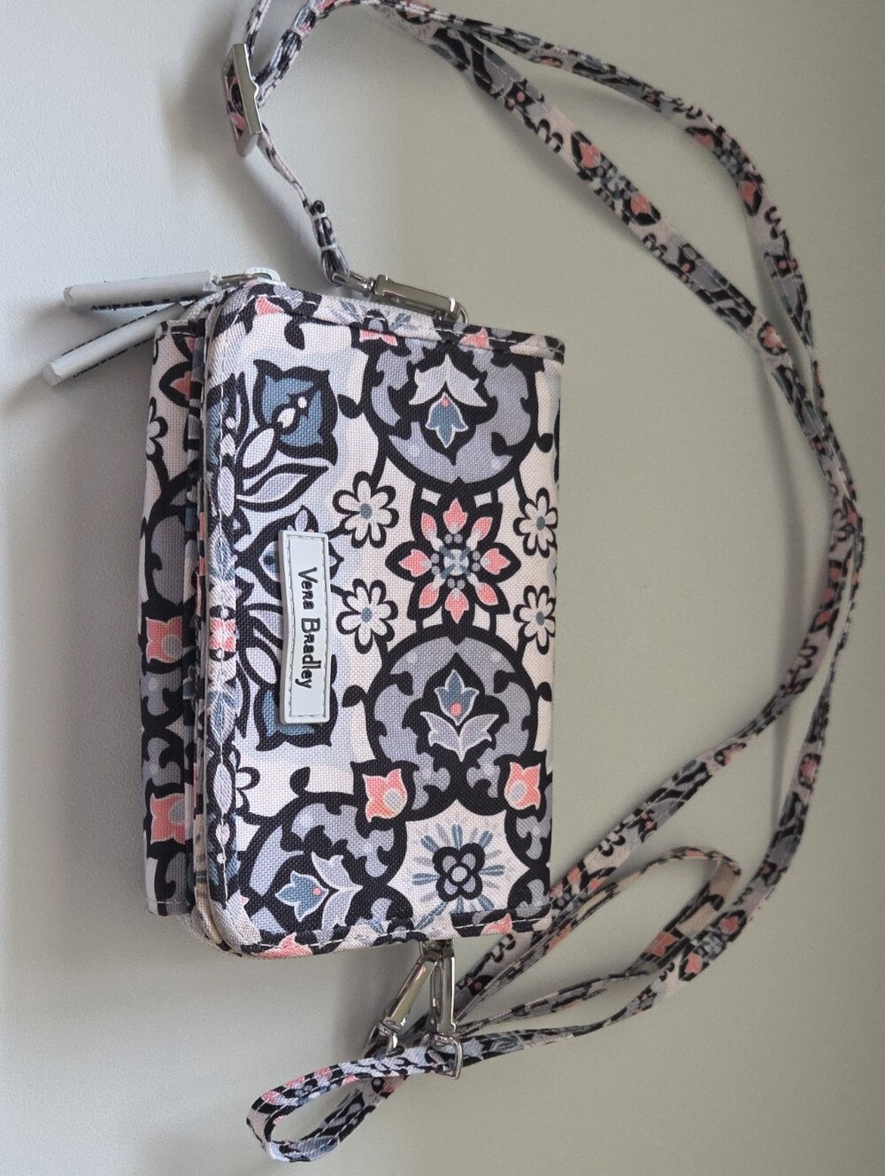 Vera Bradley Pastel Floral Crossbody Wallet in Pink, Gray & Blue